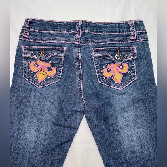 Miss Chic Vintage Size 7 Dark Wash Pink Accent Low Rise Skinny Jeans - Picture 12 of 12